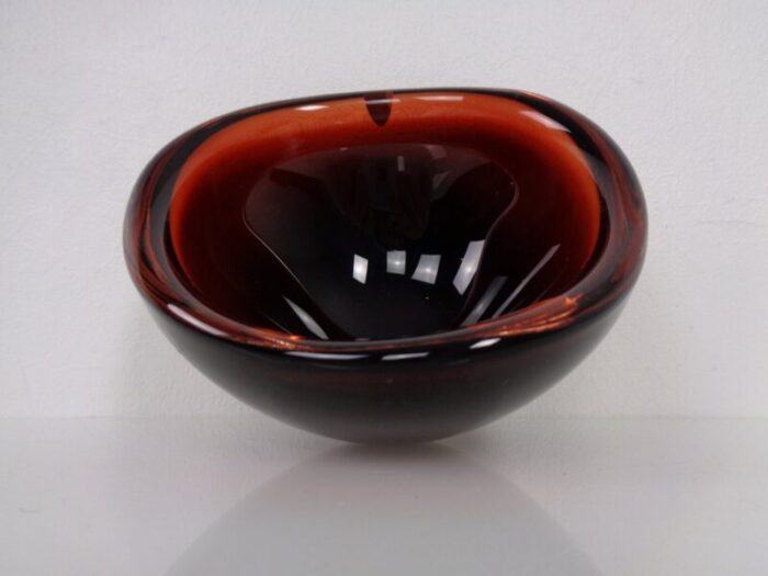 swedish burgundy glass bowl from orrefors 1960s 15