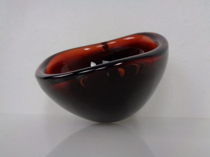 swedish burgundy glass bowl from orrefors 1960s 17