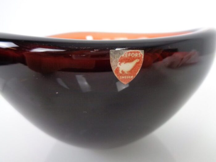 swedish burgundy glass bowl from orrefors 1960s 19