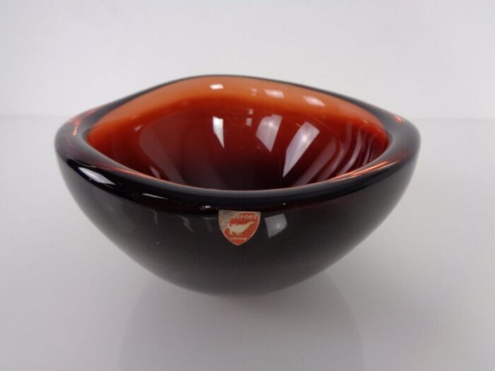 swedish burgundy glass bowl from orrefors 1960s 2