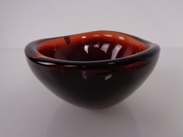 swedish burgundy glass bowl from orrefors 1960s 3