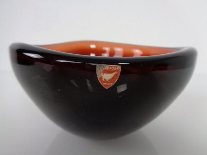 swedish burgundy glass bowl from orrefors 1960s 8