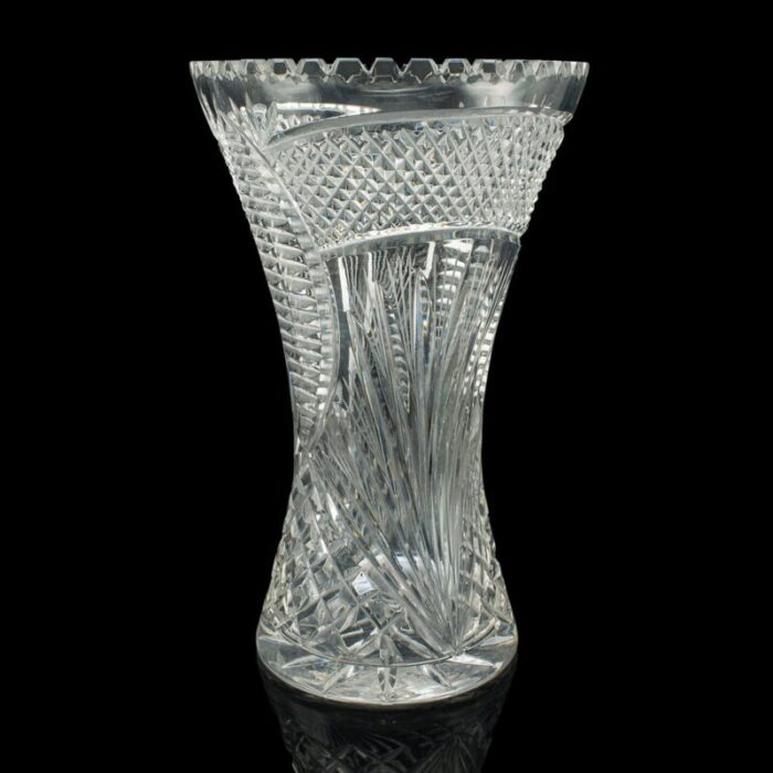 tall vintage crystal flower vase 1950s 2