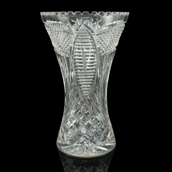 tall vintage crystal flower vase 1950s 6