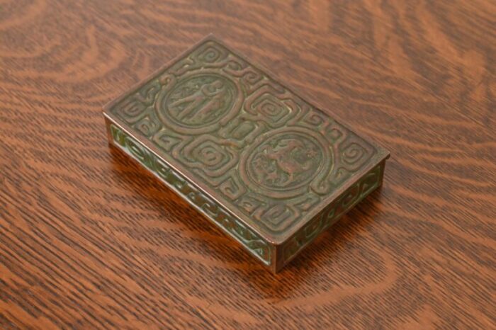 tiffany studios new york zodiac patinated bronze box circa 1910 7345