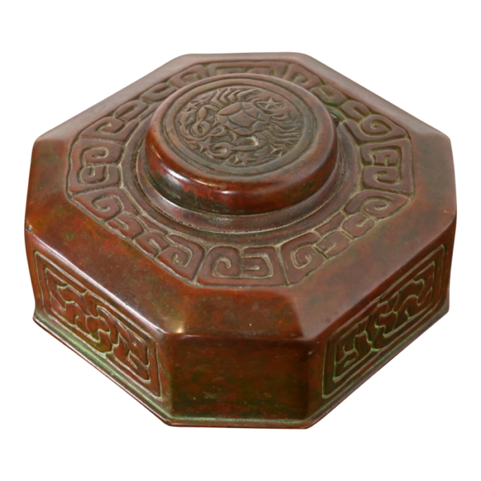 tiffany studios new york zodiac patinated bronze inkwell circa 1910 4744