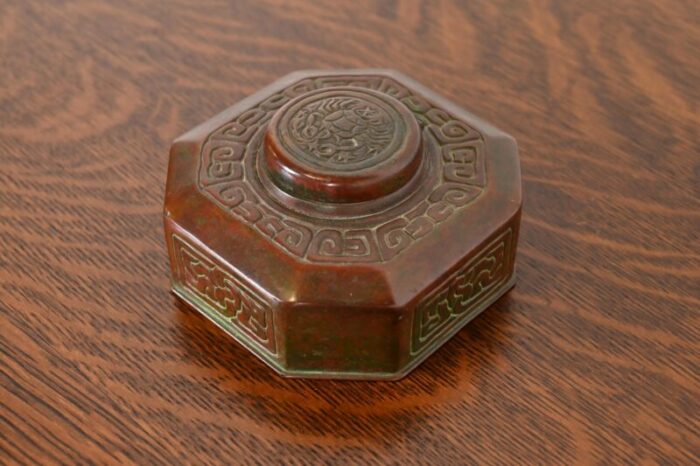 tiffany studios new york zodiac patinated bronze inkwell circa 1910 5745