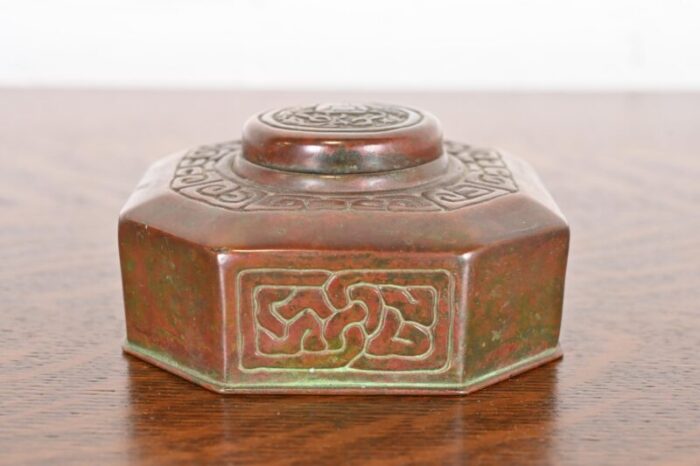 tiffany studios new york zodiac patinated bronze inkwell circa 1910 6647