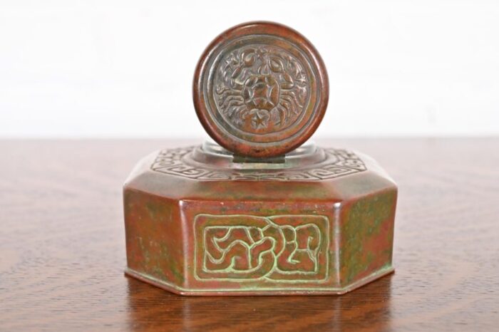 tiffany studios new york zodiac patinated bronze inkwell circa 1910 9635