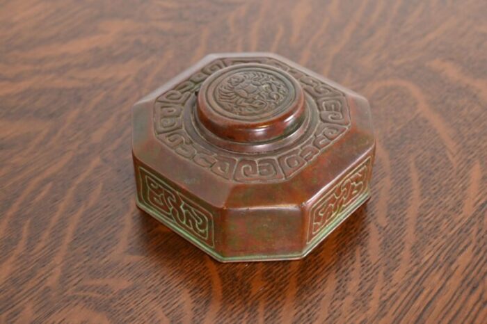 tiffany studios new york zodiac patinated bronze inkwell circa 1910 9940