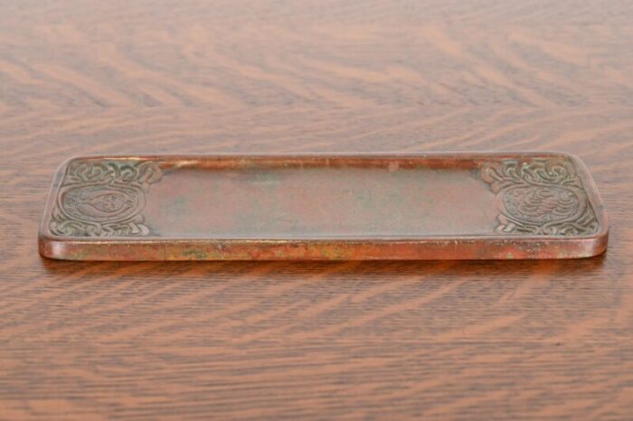 tiffany studios new york zodiac patinated bronze pen tray circa 1910 0554