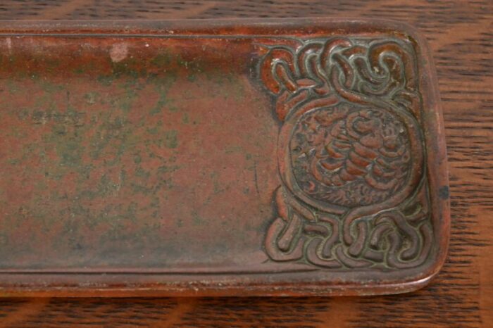 tiffany studios new york zodiac patinated bronze pen tray circa 1910 0580