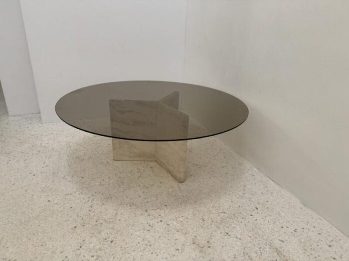 travertine and smoked glass side table italy 1980s 1751