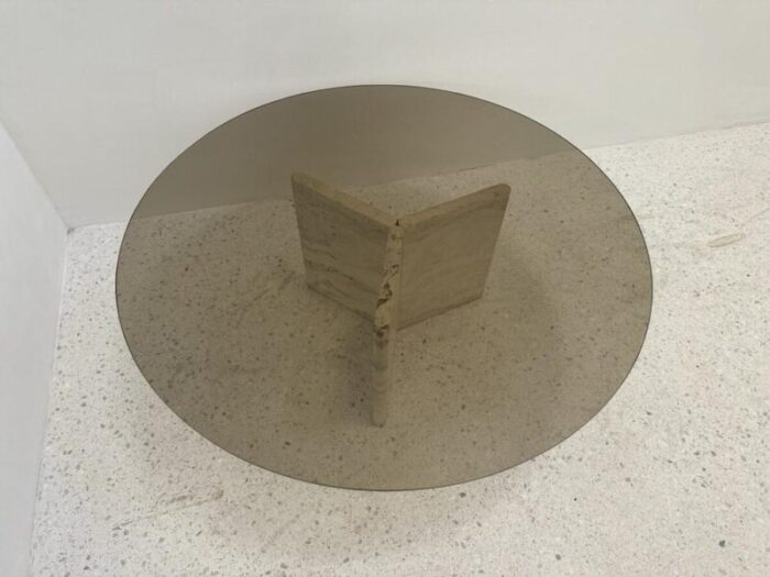 travertine and smoked glass side table italy 1980s 2270