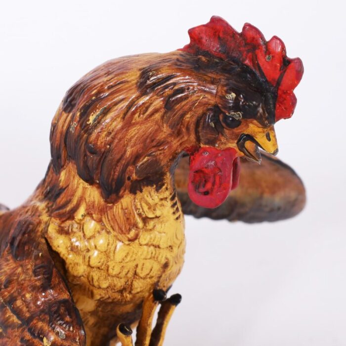 two vintage painted metal roosters or fighting cocks 1257