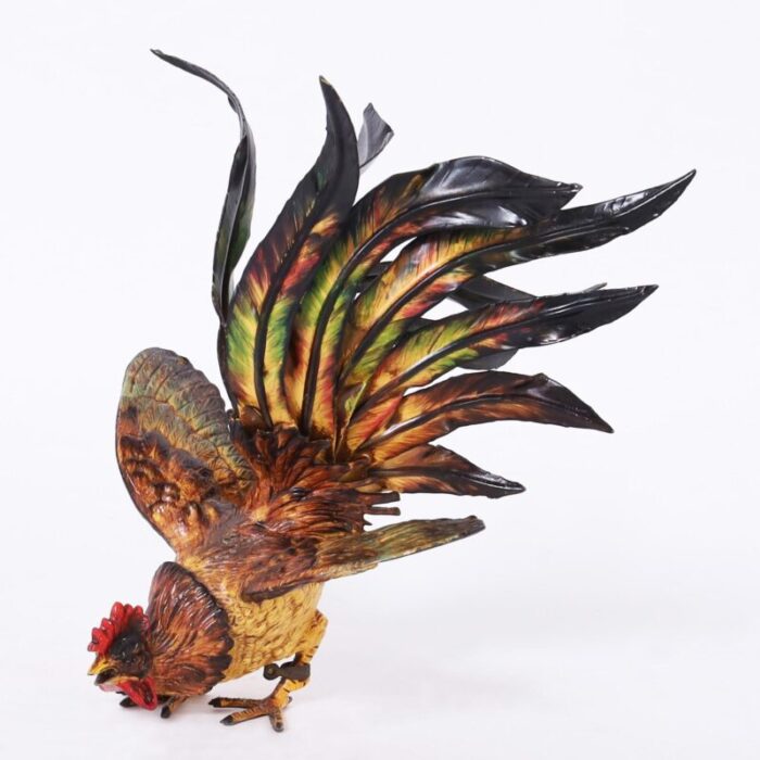 two vintage painted metal roosters or fighting cocks 2360