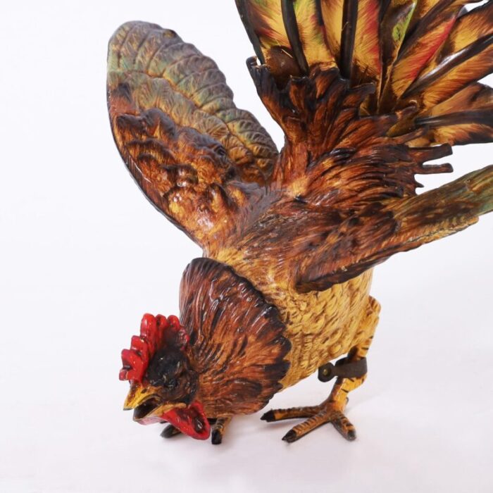 two vintage painted metal roosters or fighting cocks 8907