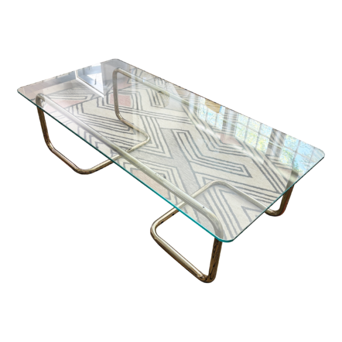 vintage 1970s1980s postmodern tubular polished nickel and glass coffee table 1529