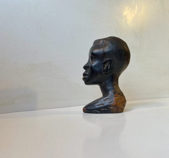 vintage african carved bust in black wood 1960s 1