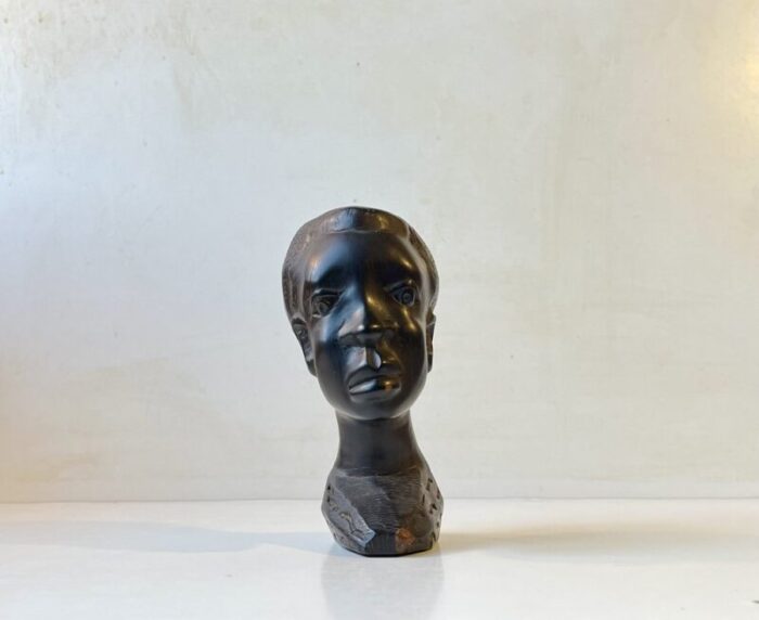 vintage african carved bust in black wood 1960s 2