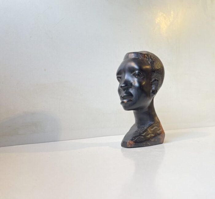 vintage african carved bust in black wood 1960s 3