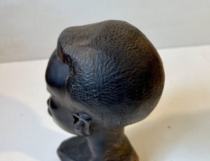 vintage african carved bust in black wood 1960s 4