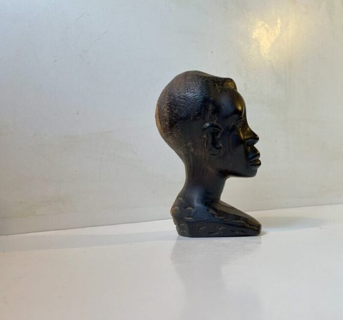 vintage african carved bust in black wood 1960s 5