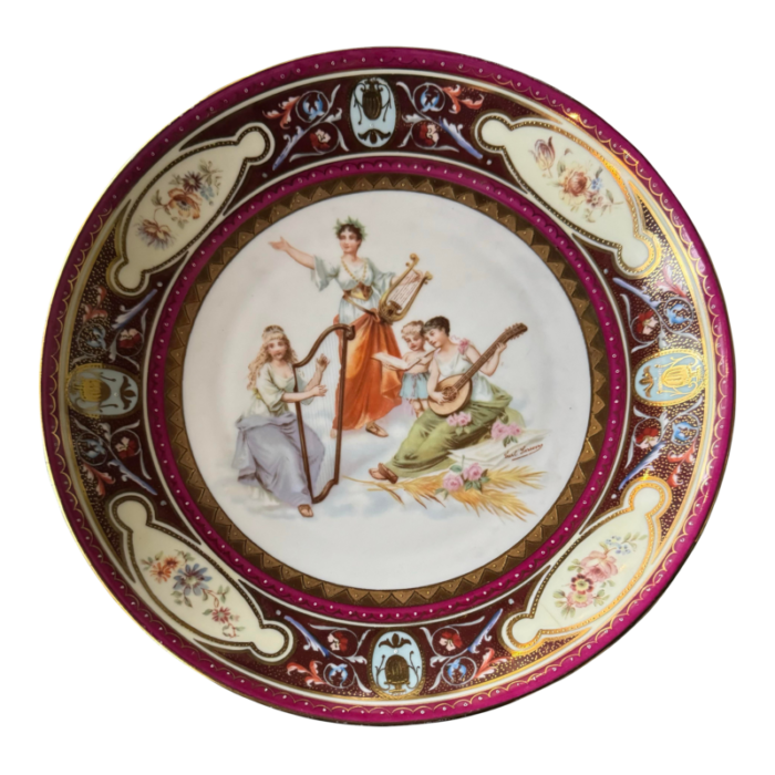 vintage antique royal vienna austrian porcelain artist signed scenic portrait plate 4594