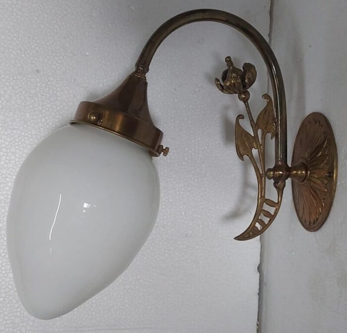 vintage art nouveau wall sconces fixture brass and milk glass shade ship light 2333