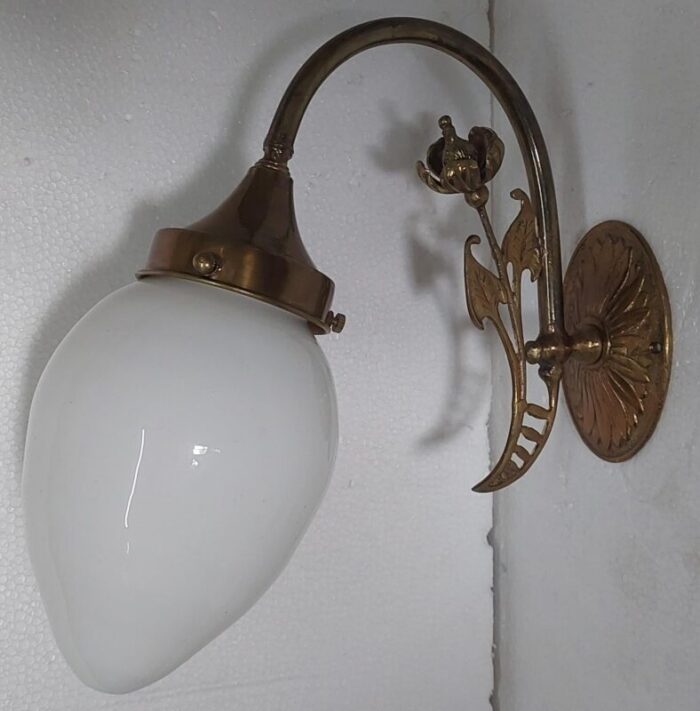 vintage art nouveau wall sconces fixture brass and milk glass shade ship light 2676