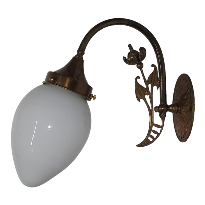 vintage art nouveau wall sconces fixture brass and milk glass shade ship light 6206