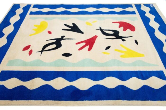 vintage arts and crafts ivory wool rug with abstract design 0883