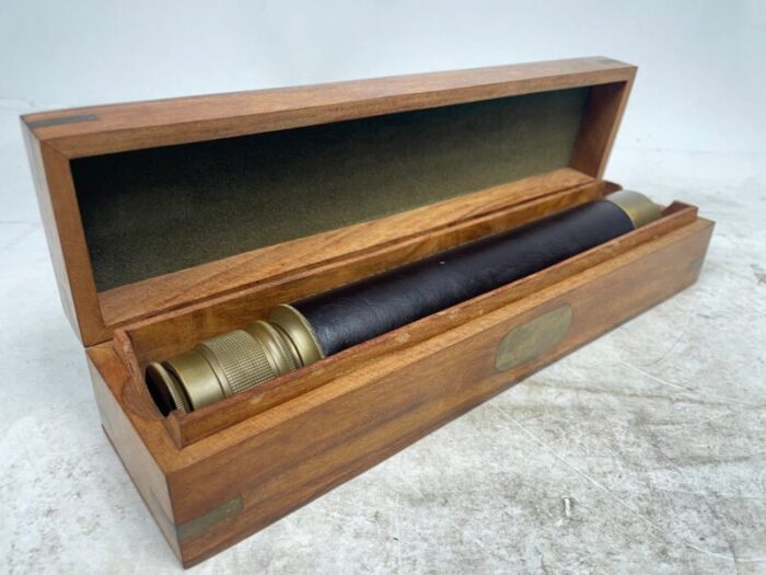 vintage brass telescope with mahogany case 1950s 5