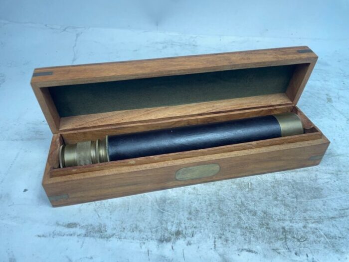 vintage brass telescope with mahogany case 1950s 9