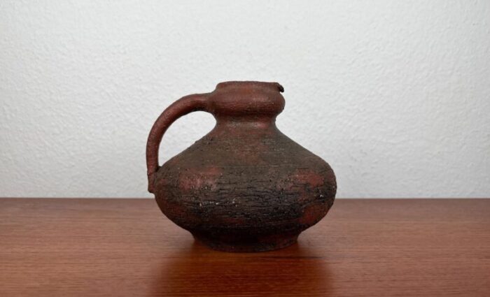 vintage brutalist german studio pottery carafe vase by gerhard liebenthron 1974 1