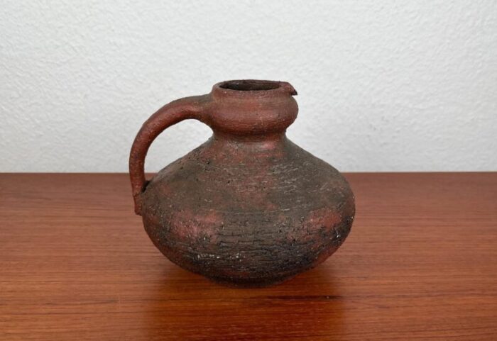 vintage brutalist german studio pottery carafe vase by gerhard liebenthron 1974 17