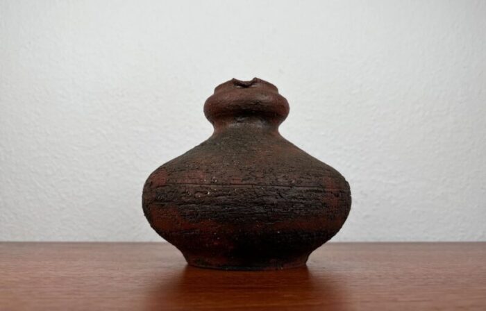 vintage brutalist german studio pottery carafe vase by gerhard liebenthron 1974 3