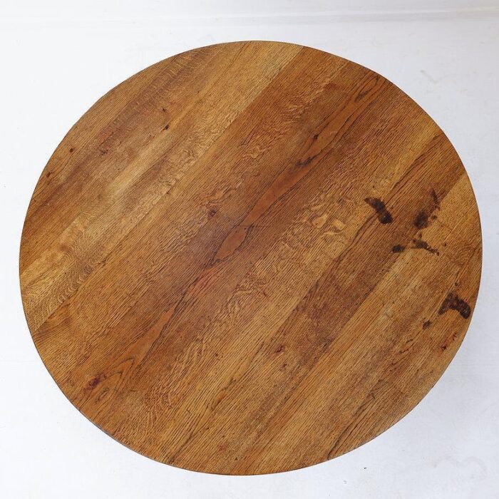 vintage brutalist round oak coffee table 1241