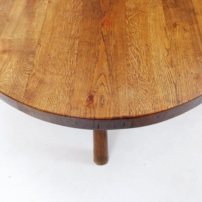 vintage brutalist round oak coffee table 7223