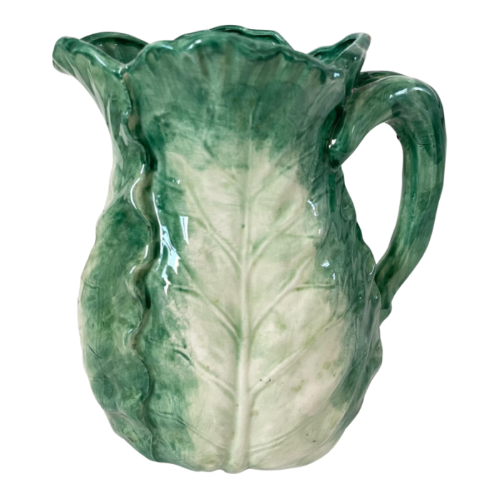 vintage cabbagelettuce green majolica water pitcher the haldon group 2927