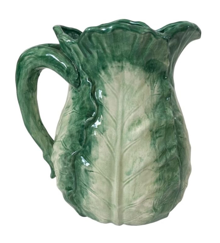 vintage cabbagelettuce green majolica water pitcher the haldon group 7991