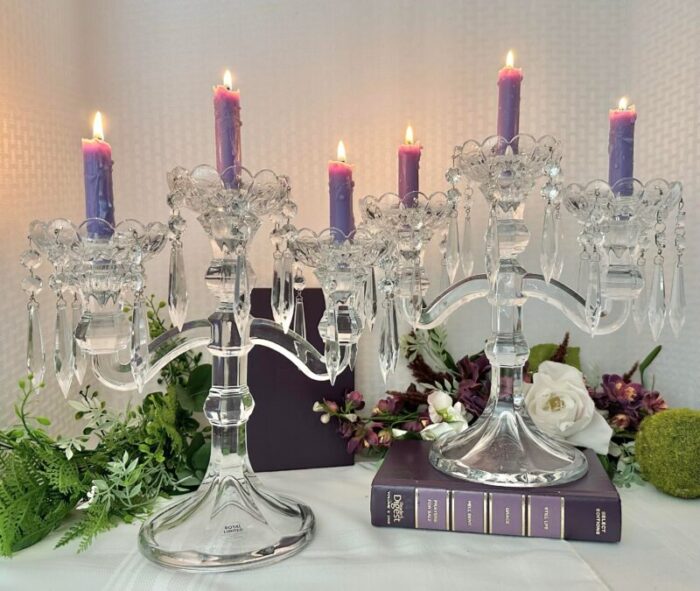 vintage candelabras crystal royal limited crystal czech republic with hanging crystals a pair 3085