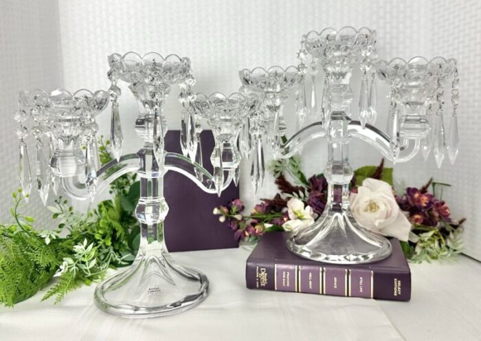 vintage candelabras crystal royal limited crystal czech republic with hanging crystals a pair 7295