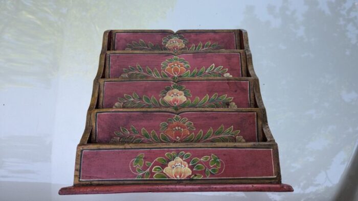 vintage carved persian hand painted storage file 5769