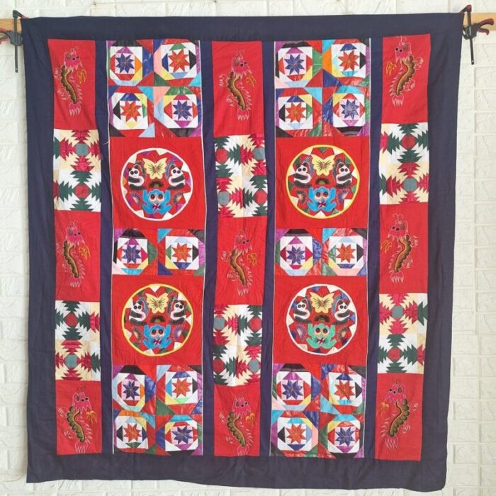 vintage chinese handmade folk art bai jia bei quilt 3