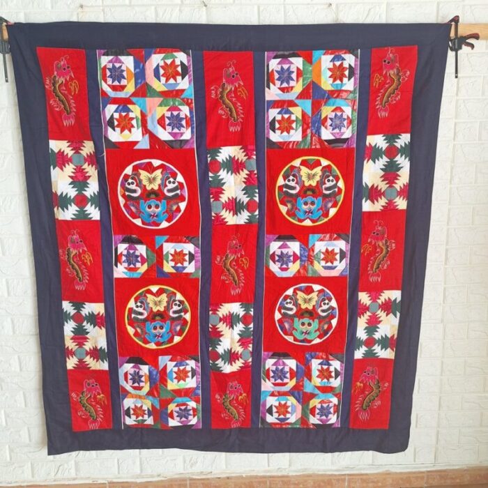 vintage chinese handmade folk art bai jia bei quilt 4