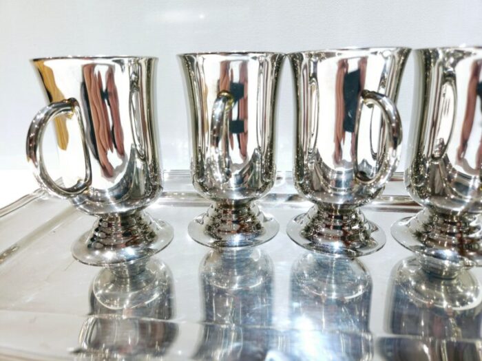 vintage chrome mugs set with service tray 5 pieces 4626