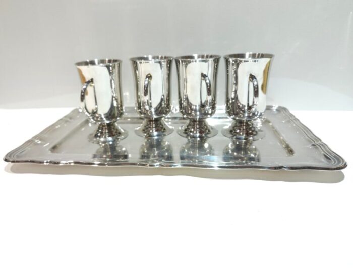 vintage chrome mugs set with service tray 5 pieces 5155