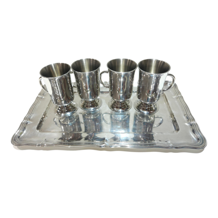 vintage chrome mugs set with service tray 5 pieces 7267