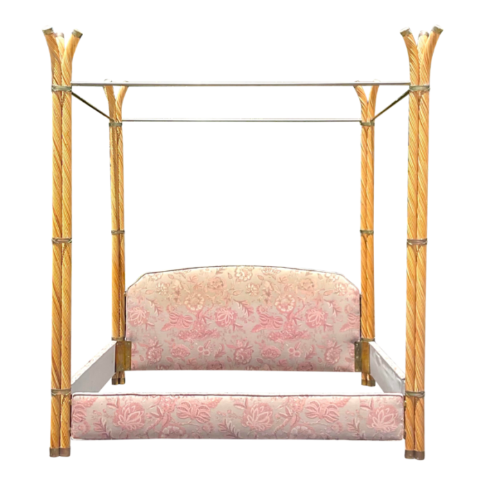 vintage coastal twisted pencil reed and brass king canopy bed 9848